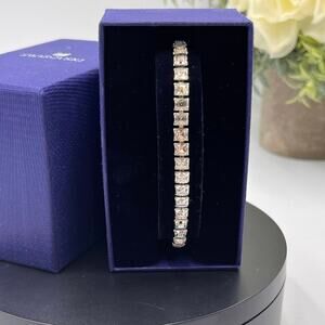 Swarovski Signed Designer Square‎ cut White Rhodium plated Tennis Bracelet